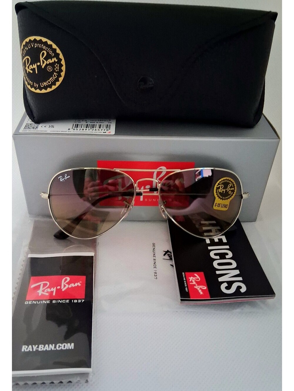 NEW Ray Ban RB3025 58mm Aviator Gradient Grey Lens Silver Frame Sunglasses